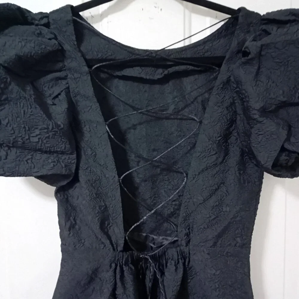 Simonett Beya Dress Black Size S Puff Sleeve Textured Fabricv Womens - Picture 5 of 11